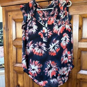 DKNY Floral Ruffle Blouse - Black and Red